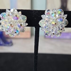 Vintage Laguna aurora borealis crystal bead clip-on earrings from the 1950